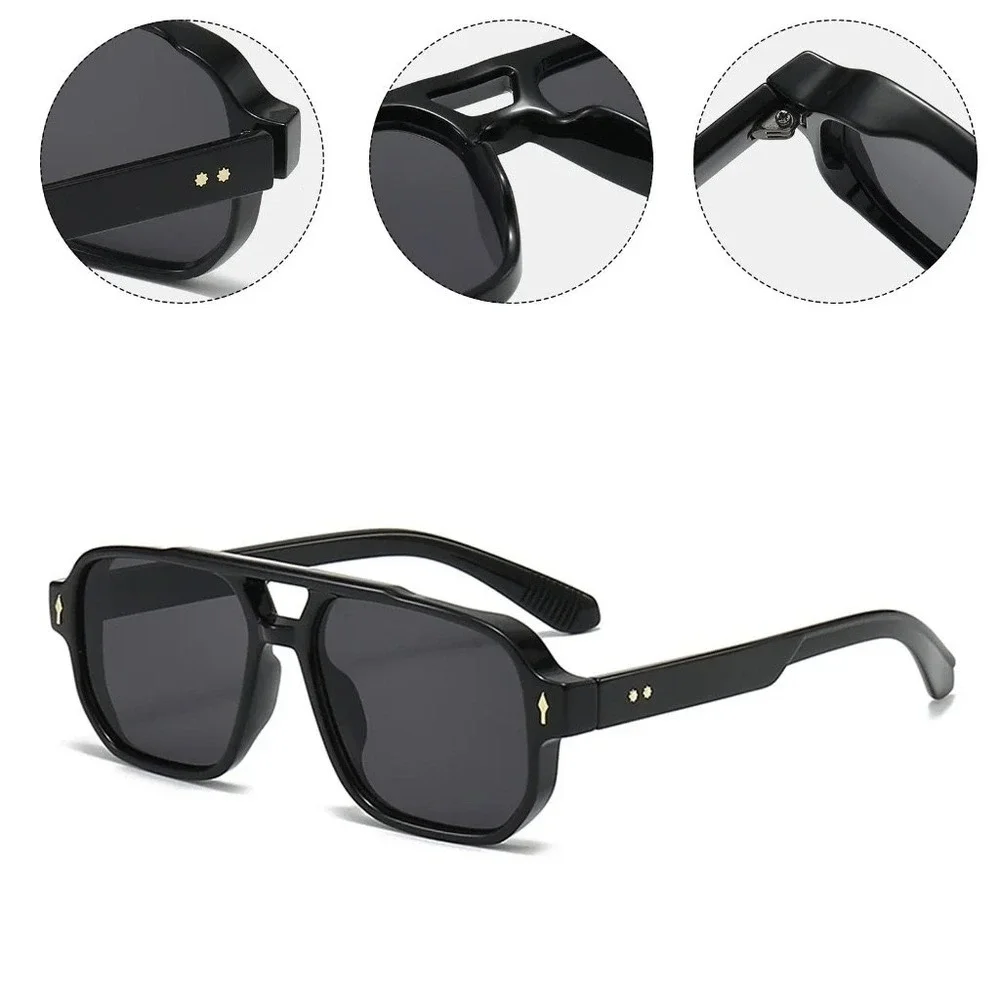 Dark Black‎ Outdoor Aviator Sunglasses Men's Square Double Bridge Stylish Shades